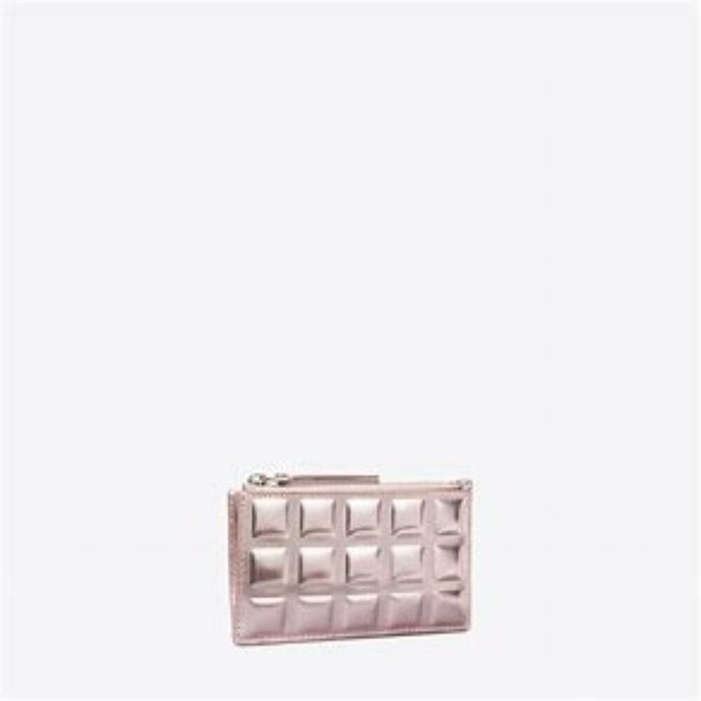Tory Burch $198 Sparkle Pink Fleming Metallic Square Quilt Zip Card Case NWT! - Picture 3 of 5